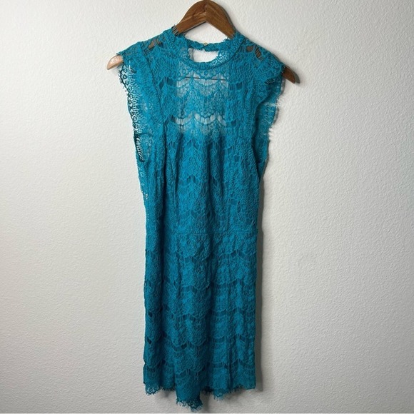 NWT Free People Intimately Free Teal Blue Lace Dress Open Back High Neck M - Picture 2 of 8